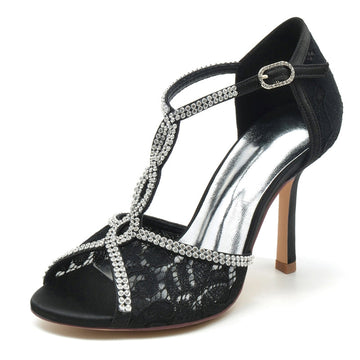 Women's Wedding Shoes Peep Toe High Heel Lace Crystal Straps Luxurious Buckle Bridal Shoes