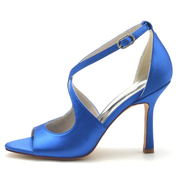 Women's Wedding Shoes White Opened Toe High Heel Chic Bridal Shoes with Crossed Strap