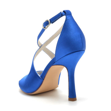 Women's Wedding Shoes White Opened Toe High Heel Chic Bridal Shoes with Crossed Strap