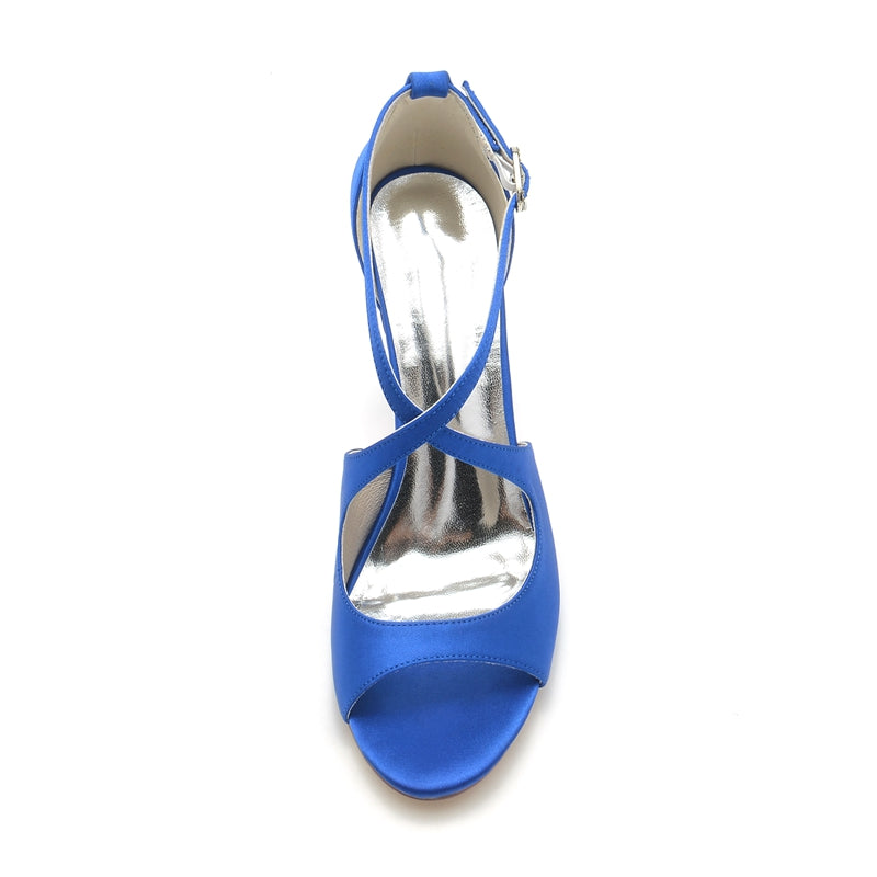 Women's Wedding Shoes White Opened Toe High Heel Chic Bridal Shoes with Crossed Strap