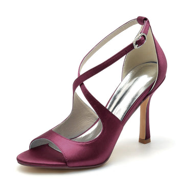 Women's Wedding Shoes White Opened Toe High Heel Chic Bridal Shoes with Crossed Strap