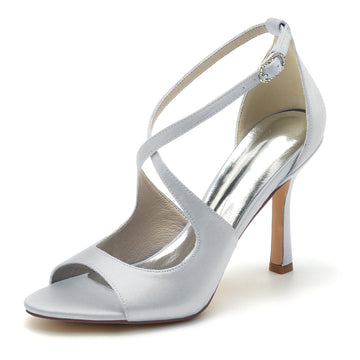 Women's Wedding Shoes White Opened Toe High Heel Chic Bridal Shoes with Crossed Strap