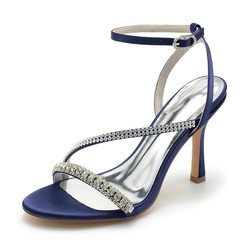 Women's Wedding Shoes Peep Toe Stiletto Heel Elegant Ankle Buckle Bridal Shoes with Imitation Rhinestone