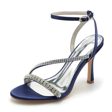 Women's Wedding Shoes Peep Toe Stiletto Heel Elegant Ankle Buckle Bridal Shoes with Imitation Rhinestone