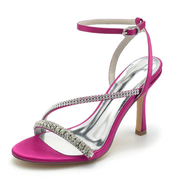 Women's Wedding Shoes Peep Toe Stiletto Heel Elegant Ankle Buckle Bridal Shoes with Imitation Rhinestone