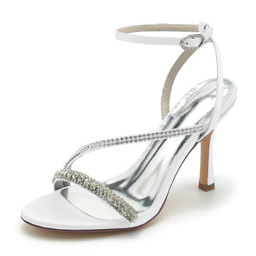 Women's Wedding Shoes Peep Toe Stiletto Heel Elegant Ankle Buckle Bridal Shoes with Imitation Rhinestone