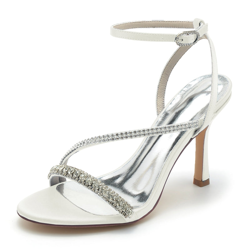 Women's Wedding Shoes Peep Toe Stiletto Heel Elegant Ankle Buckle Bridal Shoes with Imitation Rhinestone