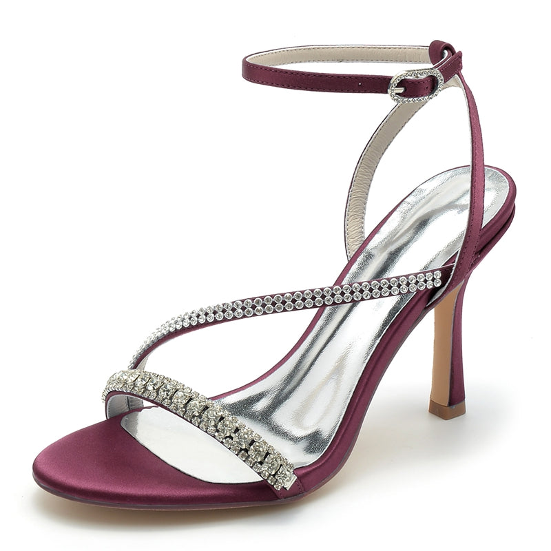 Women's Wedding Shoes Peep Toe Stiletto Heel Elegant Ankle Buckle Bridal Shoes with Imitation Rhinestone