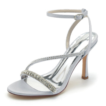 Women's Wedding Shoes Peep Toe Stiletto Heel Elegant Ankle Buckle Bridal Shoes with Imitation Rhinestone