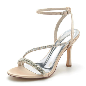 Women's Wedding Shoes Peep Toe Stiletto Heel Elegant Ankle Buckle Bridal Shoes with Imitation Rhinestone
