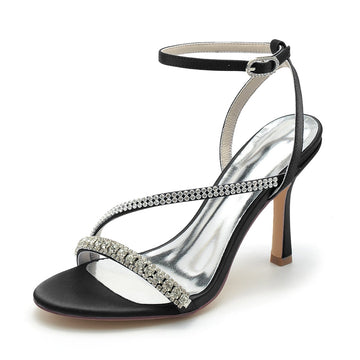 Women's Wedding Shoes Peep Toe Stiletto Heel Elegant Ankle Buckle Bridal Shoes with Imitation Rhinestone