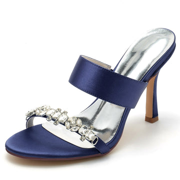 Women's Wedding Shoes Opened Toe Stiletto Heel Slip-On Bridal Shoes with Rhinestone