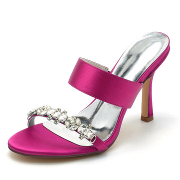 Women's Wedding Shoes Opened Toe Stiletto Heel Slip-On Bridal Shoes with Rhinestone