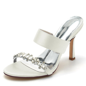 Women's Wedding Shoes Opened Toe Stiletto Heel Slip-On Bridal Shoes with Rhinestone
