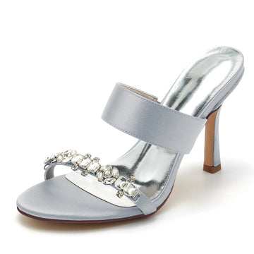 Women's Wedding Shoes Opened Toe Stiletto Heel Slip-On Bridal Shoes with Rhinestone