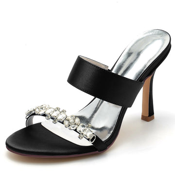 Women's Wedding Shoes Opened Toe Stiletto Heel Slip-On Bridal Shoes with Rhinestone