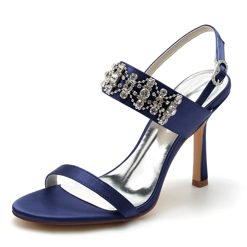 Women's Wedding Shoes Peep Toe High Heel Rhinestone Chain Luxury Buckle Bridal Shoes