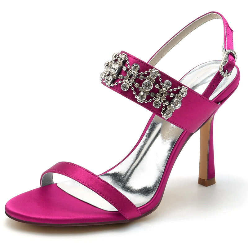 Women's Wedding Shoes Peep Toe High Heel Rhinestone Chain Luxury Buckle Bridal Shoes