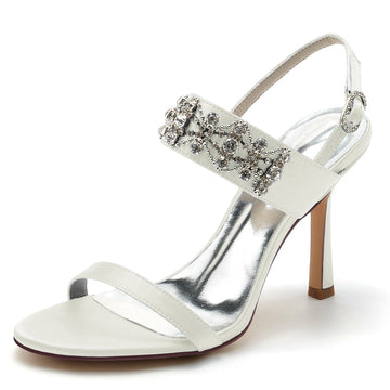 Women's Wedding Shoes Peep Toe High Heel Rhinestone Chain Luxury Buckle Bridal Shoes