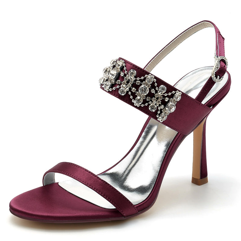 Women's Wedding Shoes Peep Toe High Heel Rhinestone Chain Luxury Buckle Bridal Shoes