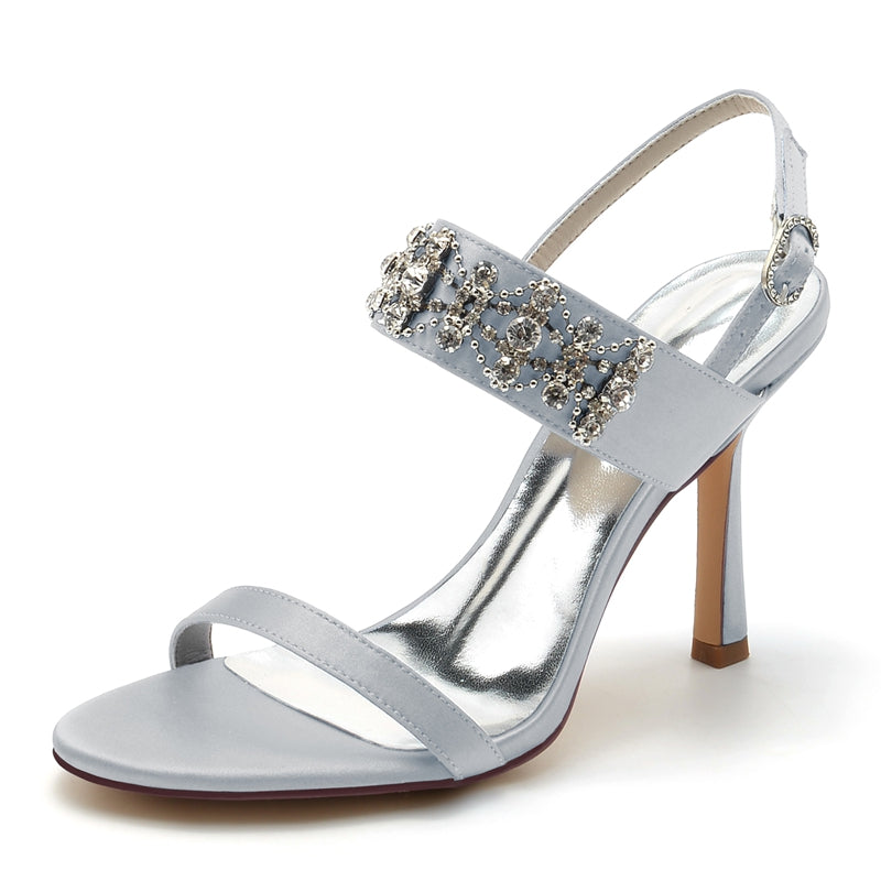 Women's Wedding Shoes Peep Toe High Heel Rhinestone Chain Luxury Buckle Bridal Shoes