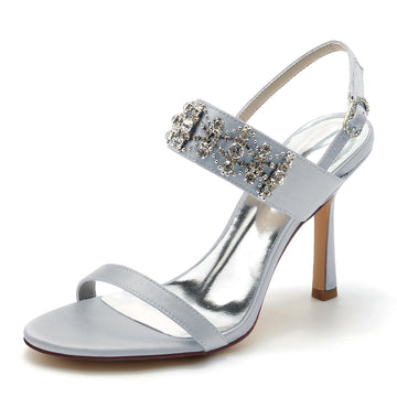 Women's Wedding Shoes Peep Toe High Heel Rhinestone Chain Luxury Buckle Bridal Shoes