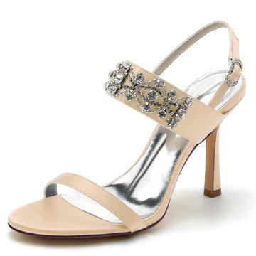 Women's Wedding Shoes Peep Toe High Heel Rhinestone Chain Luxury Buckle Bridal Shoes