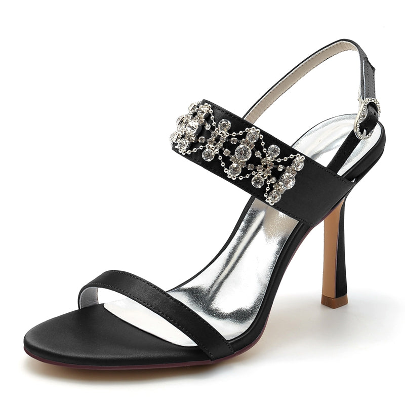 Women's Wedding Shoes Peep Toe High Heel Rhinestone Chain Luxury Buckle Bridal Shoes