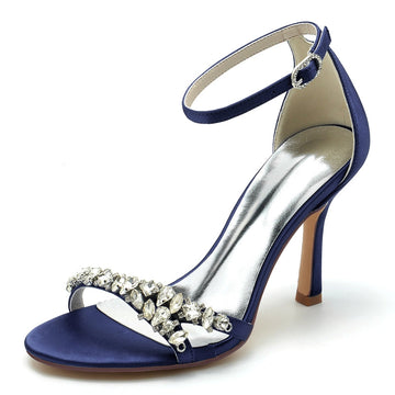 Women's Wedding Shoes Open Toe Simple Ankle Strap Bridal Shoes with Imitation Rhinestone