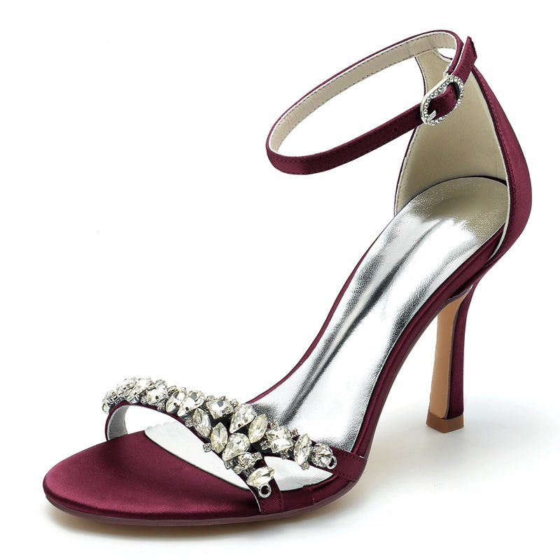 Women's Wedding Shoes Open Toe Simple Ankle Strap Bridal Shoes with Imitation Rhinestone