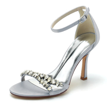 Women's Wedding Shoes Open Toe Simple Ankle Strap Bridal Shoes with Imitation Rhinestone