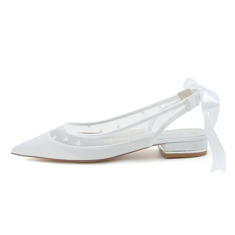 Women's Wedding Shoes Pointed Toe Low Heel Printed Heart Bridal Shoes with Bowknot