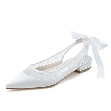 Women's Wedding Shoes Pointed Toe Low Heel Printed Heart Bridal Shoes with Bowknot