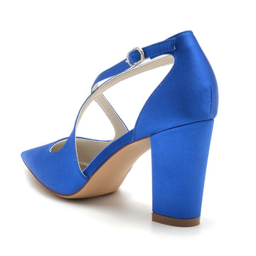 Women's Wedding Shoes Pointed Toe Block Heel Chic Bridal Shoes with Crossed Strap