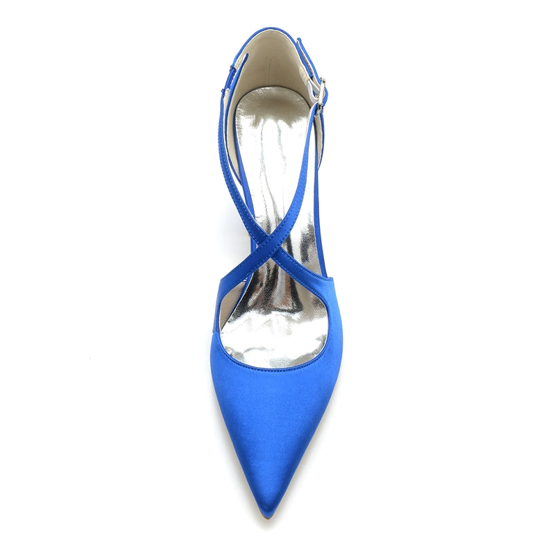 Women's Wedding Shoes Pointed Toe Block Heel Chic Bridal Shoes with Crossed Strap