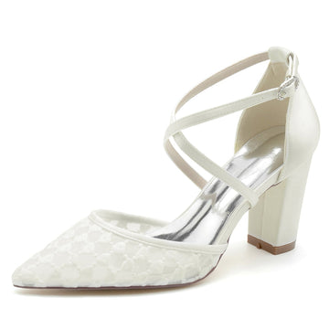 Women's Wedding Shoes Pointed Toe Exquisite Knit Bridal Shoes with Crossed Strap