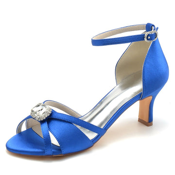 Women's Wedding Shoes Open Toe Crossed Straps Square Rhinestone Buckle Bridal Shoes