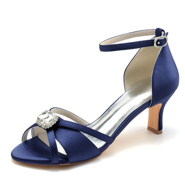 Women's Wedding Shoes Open Toe Crossed Straps Square Rhinestone Buckle Bridal Shoes