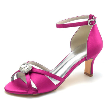Women's Wedding Shoes Open Toe Crossed Straps Square Rhinestone Buckle Bridal Shoes