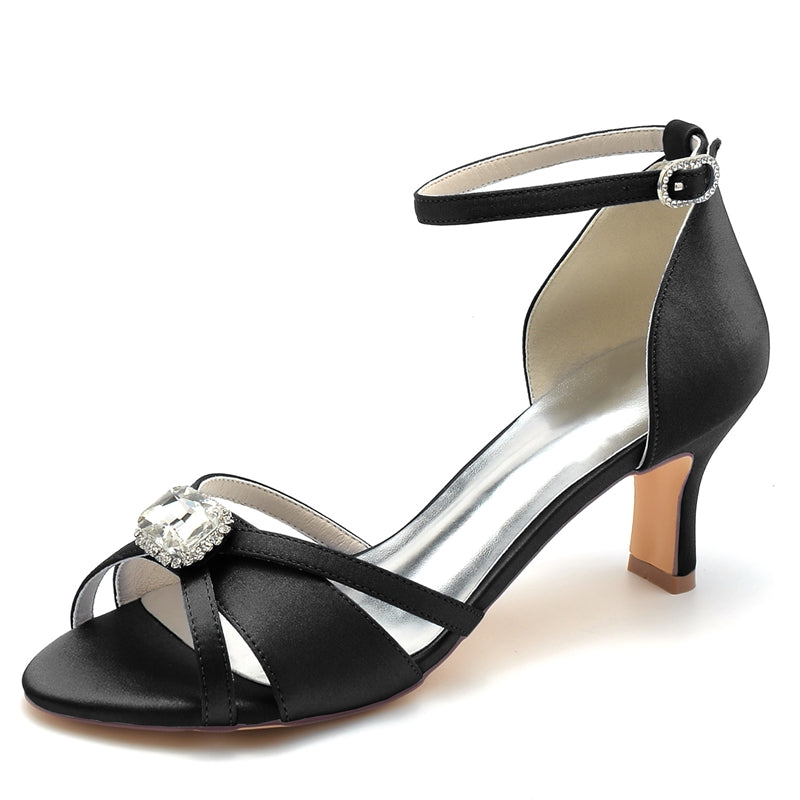 Women's Wedding Shoes Open Toe Crossed Straps Square Rhinestone Buckle Bridal Shoes
