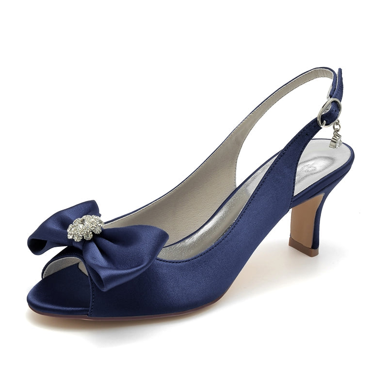 Women's Wedding Shoes Open Toe Mid Heel Elegant Buckle Bridal Shoes with Rhinestone & Bow(s)