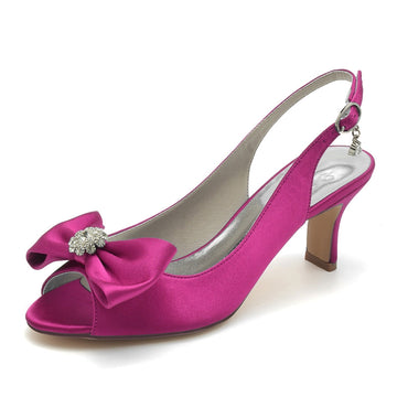 Women's Wedding Shoes Open Toe Mid Heel Elegant Buckle Bridal Shoes with Rhinestone & Bow(s)