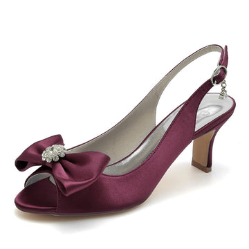 Women's Wedding Shoes Open Toe Mid Heel Elegant Buckle Bridal Shoes with Rhinestone & Bow(s)