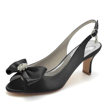 Women's Wedding Shoes Open Toe Mid Heel Elegant Buckle Bridal Shoes with Rhinestone & Bow(s)