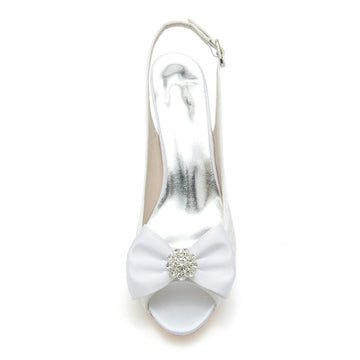 Women's Wedding Shoes Peep Toe Exquisite Lace Buckle Bridal Shoes with Rhinestone & Bow(s)