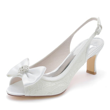 Women's Wedding Shoes Peep Toe Exquisite Lace Buckle Bridal Shoes with Rhinestone & Bow(s)