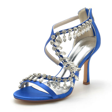 Women's Wedding Shoes Stiletto Heel Asymmetrical Straps Chic Bridal Shoes with Rhinestone