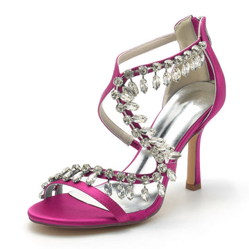 Women's Wedding Shoes Stiletto Heel Asymmetrical Straps Chic Bridal Shoes with Rhinestone