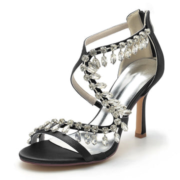 Women's Wedding Shoes Stiletto Heel Asymmetrical Straps Chic Bridal Shoes with Rhinestone