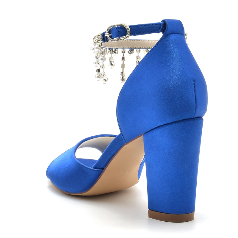 Women's Wedding Shoes Peep Toe Chunky Heel Elegant Buckle Bridal Shoes with Pearl Tassel